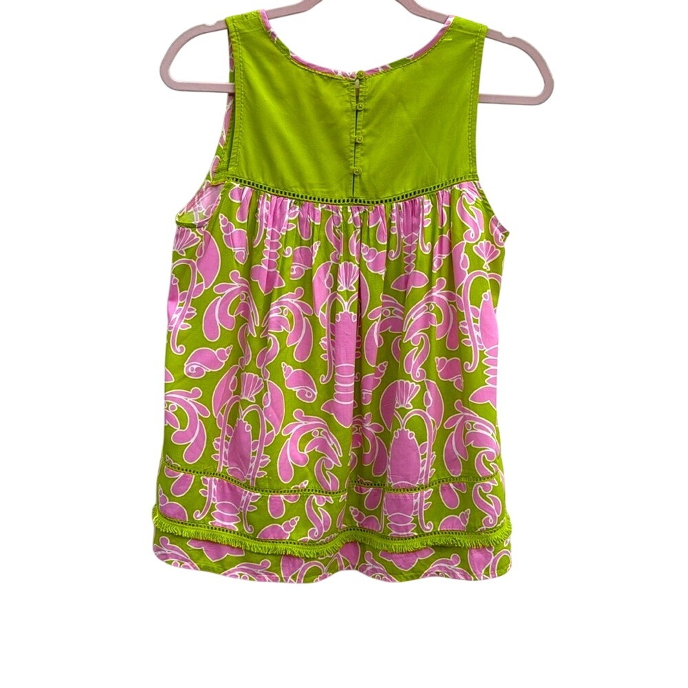 Crown & Ivy Green Pink Lobster Shell Print Tank Top Size S